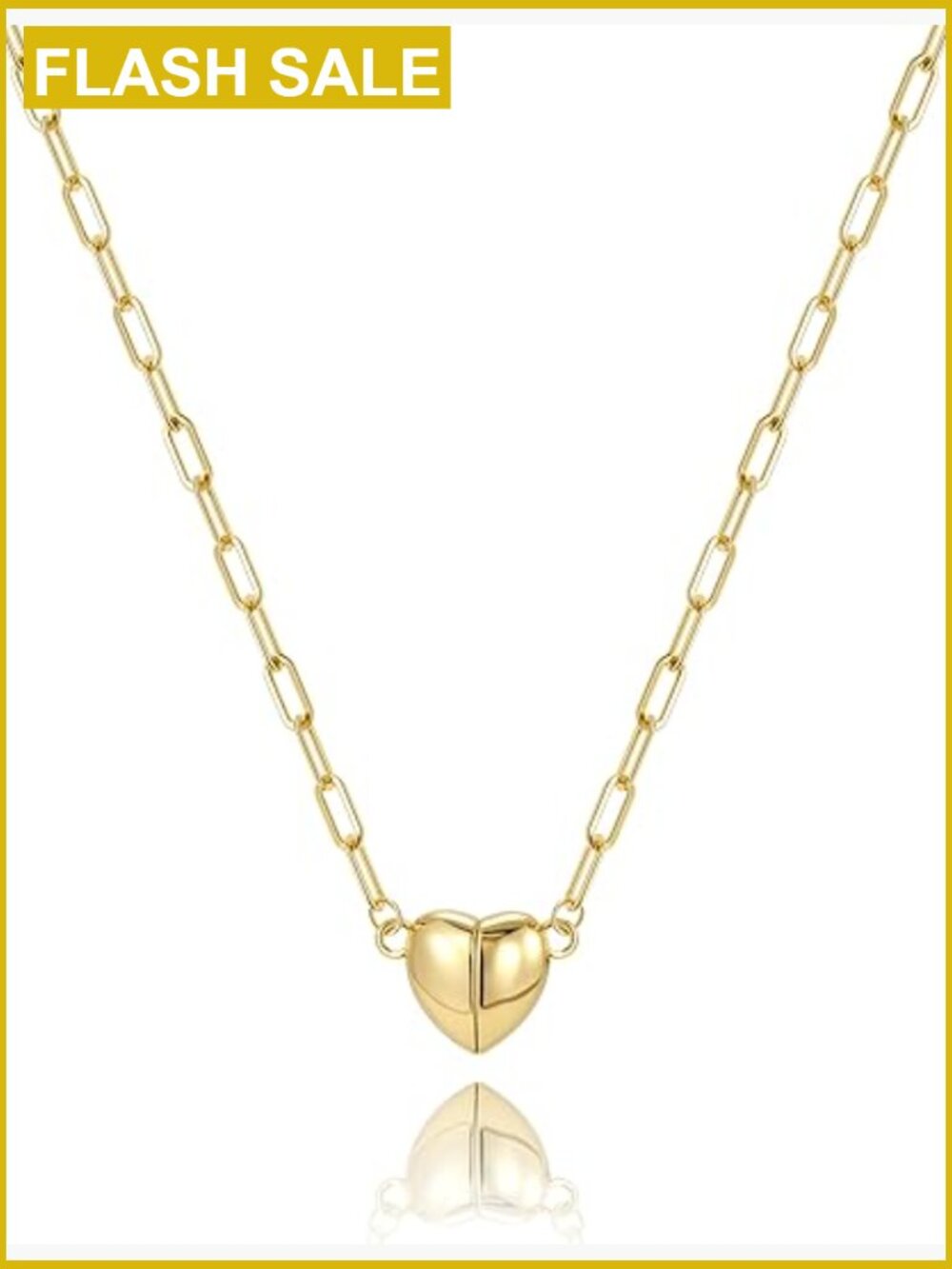 Magnetic Heart Necklace, 14K Gold Paperclip Chain, Dainty Bubble Pendant,